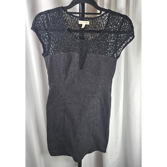 Y2K Silence + Noise Lace Top Mini Dress Party Cocktail Fitted Stretch Black Sz S - Picture 1 of 7